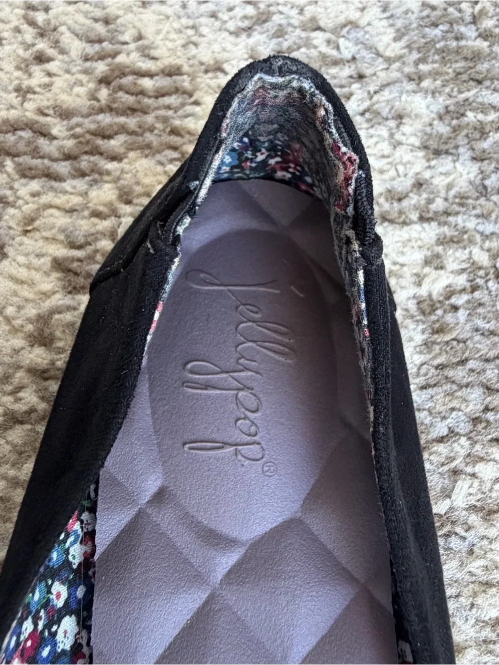 Jellypop Black Suede-Look Quilted Insole Ballet Flats